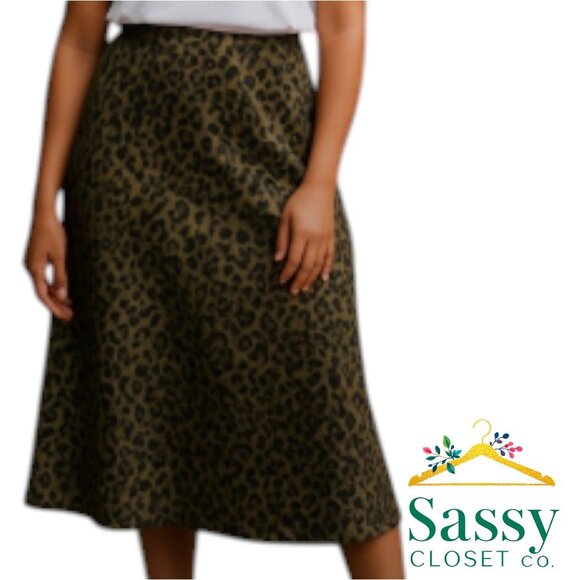 Banana Republic – Leopard Print Midi Skirt, Pull-On Waist, Sz M - Picture 1 of 4